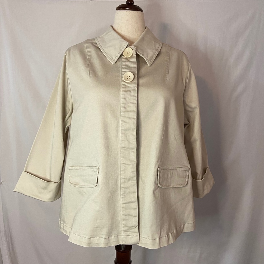 Live A Little Cream Jacket with Collar, Pockets and Chunky Buttons Plus Size 1X